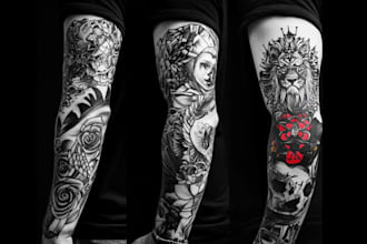 create unique custom tattoo design for you, sleeve tattoo