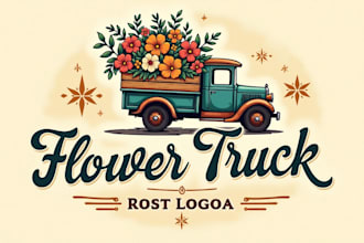 design modern flower truck logo with express delivery