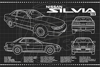 design blueprint lineart car, outline vehicles, machinery or any wall posters