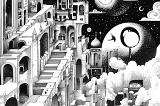 draw black and white ink and pencil illustration
