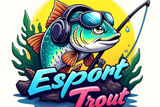 design high quality esport trout fishing mascot logo with fastest delivery