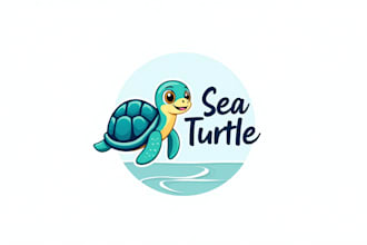 make a high quality sea turtle mascot logo design with text with any file
