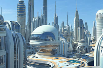 design concept art illustration of science fiction city art