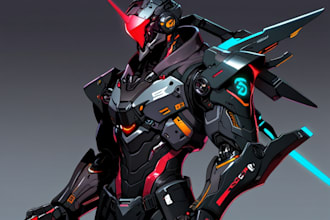 draw sci fi , cyberpunk , mecha, fantasy character design