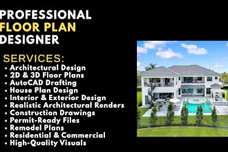 create architectural 2d 3d house plan, 3d interior exterior rendering, mep plan