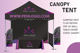 do canopy tent design, table cover and feather flag