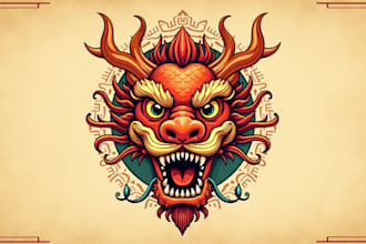 design amazing chinese dragon mask logo for your company