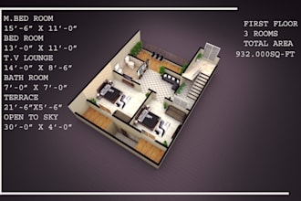 do 3d floor plans with texture and furniture or walk through