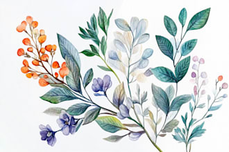 make a botanical illustration of flowers, plants, fruits