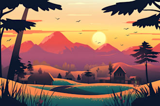 draw a flat vector landscape illustration