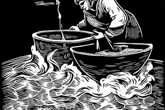 draw a line illustration, a linocut or an engraving