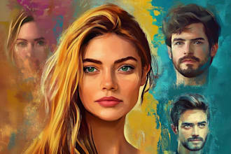 do hand draw realistic digital oil painting portrait