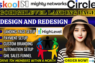 setup gohighlevel landing page skool, mighty network, circle so community