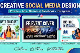 design creative social media posters, ads and banners for facebook, insta