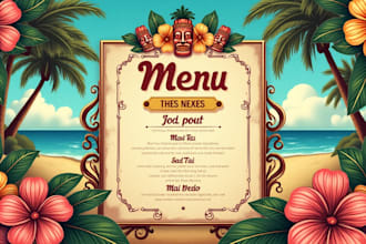 do tiki bar vintage menu card design 1 day