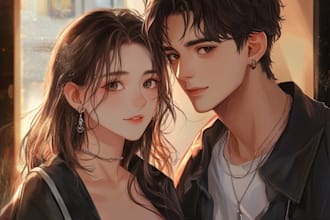 draw you anime couple art portrait