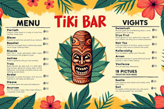 design a retro vintage tiki bar menu card design 1 day