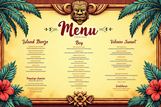 do retro tiki bar vintage menu card design restaurant 1 day