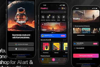 develop a video editing app, camera app, ai image generator ar app, photo app