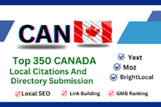 create top 350 canada local citations, directory submissions for your business