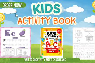 design activity book, puzzle book, worksheets and  coloring book for school kids