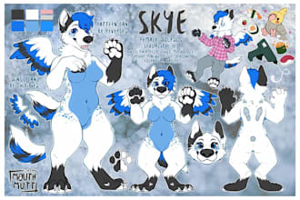 draw furry or fursona ref sheet, furry avatar, oc ref sheet, fursuit