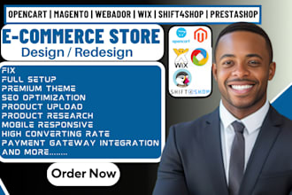 build, design,redesign, fix opencart, prestashop shift4shop, magento webador wix