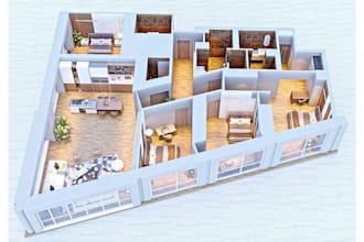do photorealistic 3d floor plan rendering of 2d floor plans
