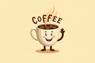 make an amazing coffee cup mascot logo design with unlimited revision