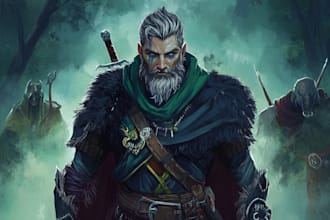 draw a d and d, dnd party, dnd character according to your requirement