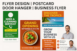 design flyer, postcard, door hanger, or media kit