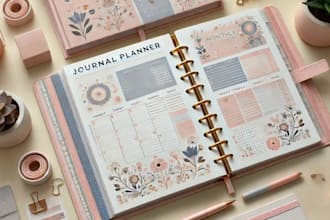 do custom digital planner template, calendar, journal for etsy and good notes