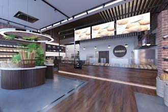 bespoke 3d exterior pastry shop, bakery swimming pool, whirlpool, sauna, gazzebo