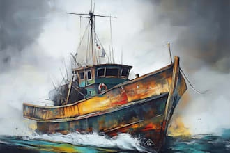 create a boat realistic digital oil painting illustration