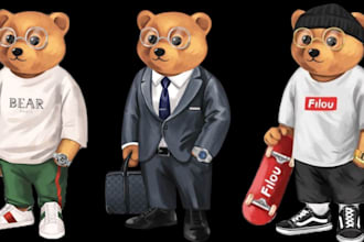 design teddy bear tshirt design custom christmas plush toy mascot streetwear