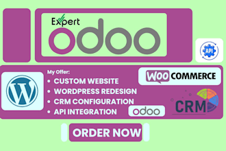develop odoo website, CRM erp customize wordpress api woocommerce website design