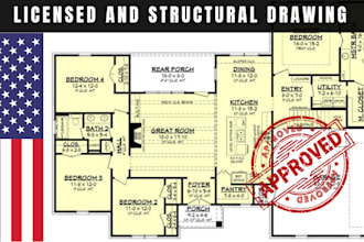licensed architect, structural plan, drawing, pe stamp in ohio, illinois