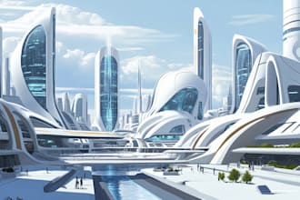 design science fiction city cyberpunk concept illustration