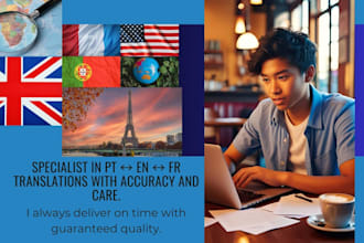 offer expert translation in portuguese, english, and french