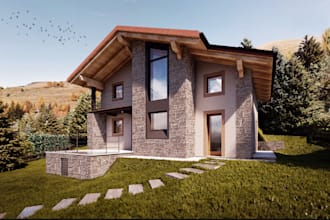 craft chalet house rendering, villa ranch craftsman apartment, cottage,tiny home