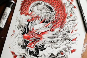 do awesome illustration in traditional japanese tattoo style