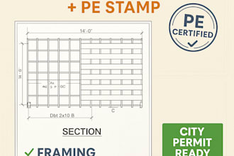 deck framing plan, foot layout with load calculations, construction drawings