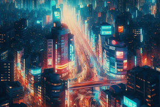 create a cyberpunk futuristic city illustration