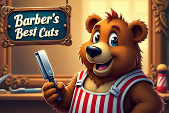 do barbershop bear mascot logo design