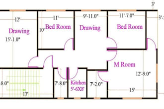 draft house floor plan, site plan, convert 2d drawings into 3d in autocad