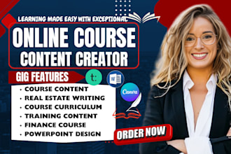 create online course content, course creation on real estate, finance, workbook