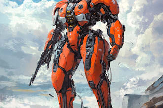 draw mecha robot armor character concept art