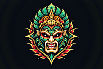 design a powerful mexican wrestler mask logo with vintage style