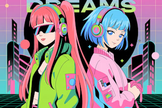 make anime girls cyberpunk and vaporwave