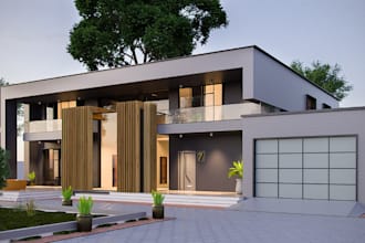 renovate 3d exterior villa floor plan,8kgolf area, interior rendering, landscape